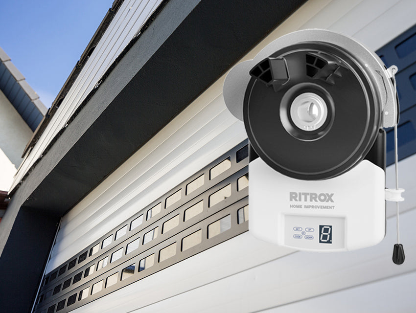 Automatic garage door opener from Ritrox with digital display, enhancing home security and convenience.