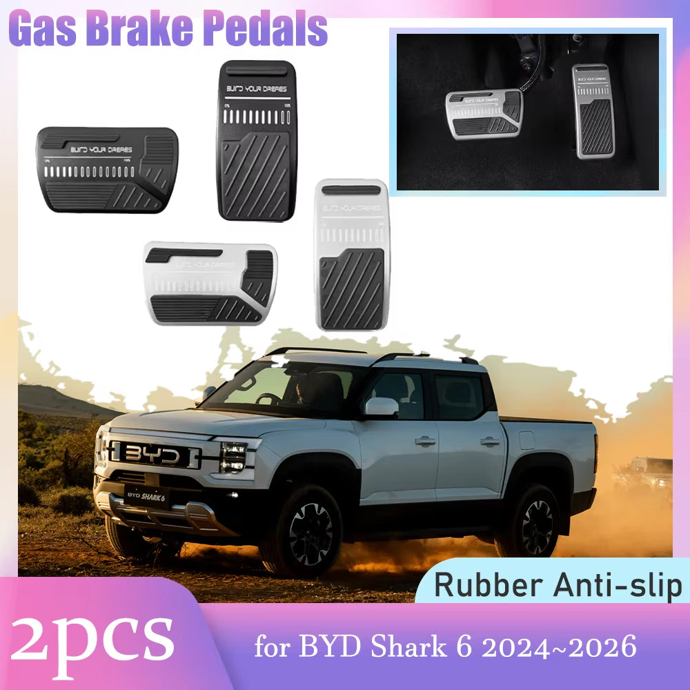 Car Gas Brake Pedals for BYD Shark 6 2024~2026 Rubber Anti-Slip Alloy Footrest No Drilling Foot Pedal Cover Pad Part Accessories
