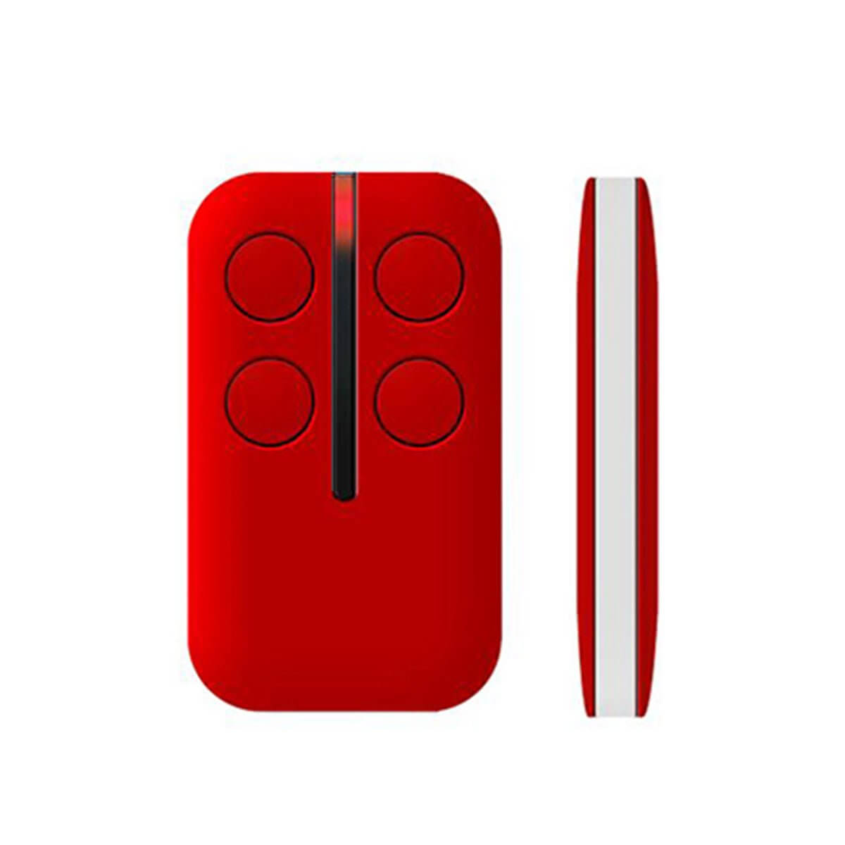 ATA PTX5 compatible garage gate remote in red, compatible with models like GDO-11v1 and others, side and front view.