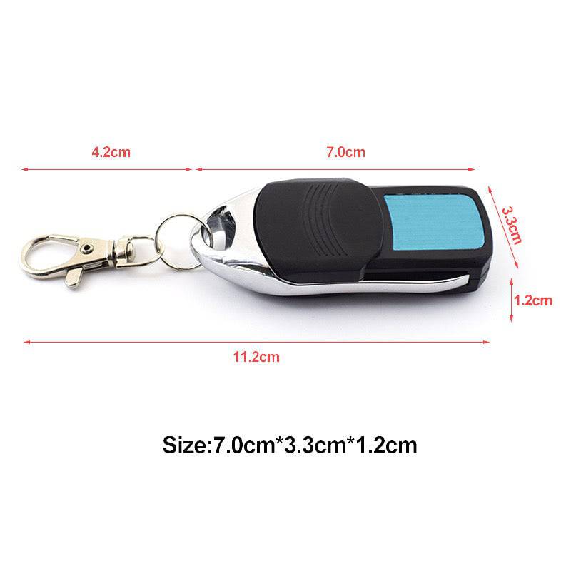 Ditec replacement remote control dimensions, featuring a keyring and button layout for garage/gate access.