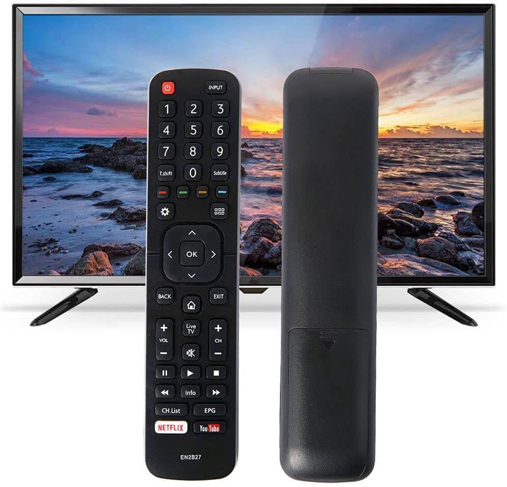 For HISENSE TV Remote EN2B27 alongside a HISENSE TV, featuring infrared connection and high-quality durable design.