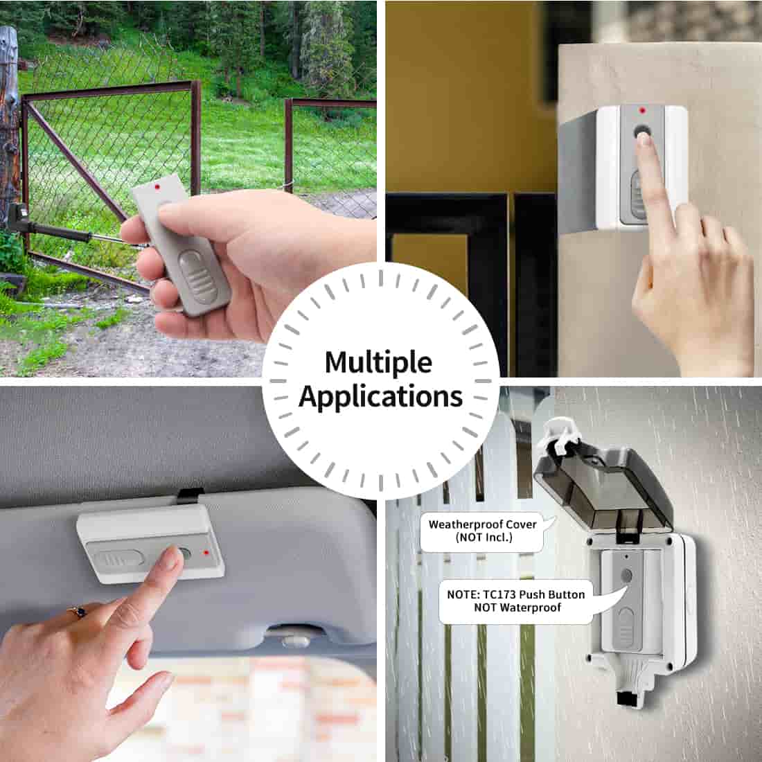 Ritrox Lockmaster LM173 Wireless Push Button used in various applications including gate and garage door openers.