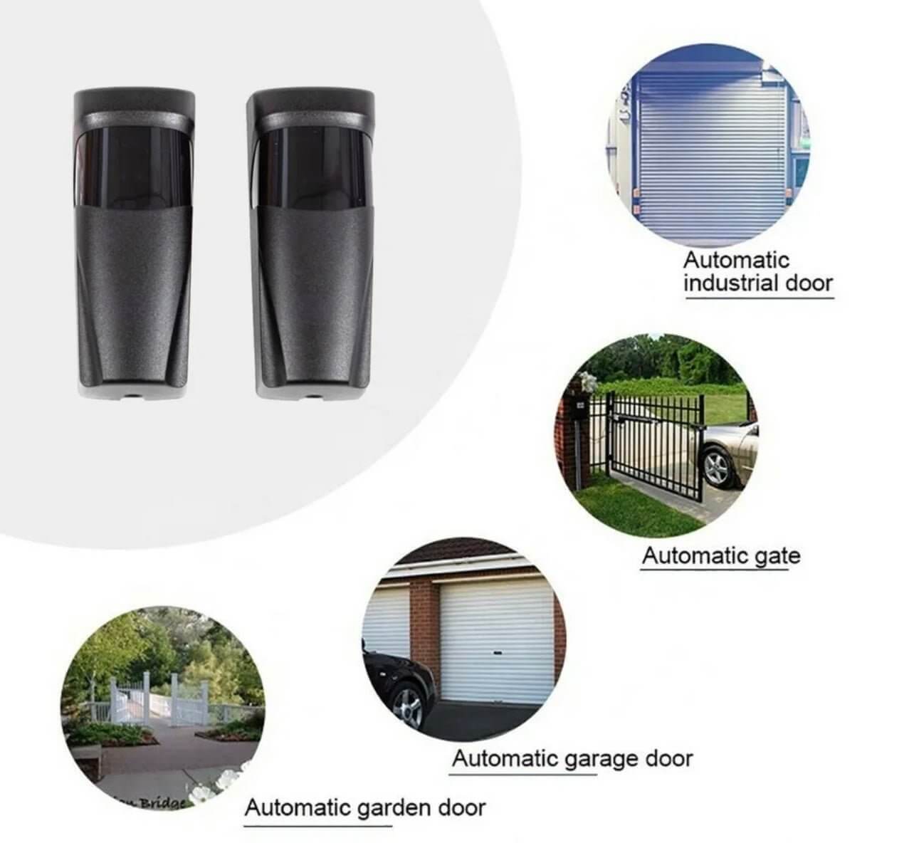 Photocell gate opener sensor beam for automatic doors including industrial, garden, gate, garage uses, waterproof and UV proof.
