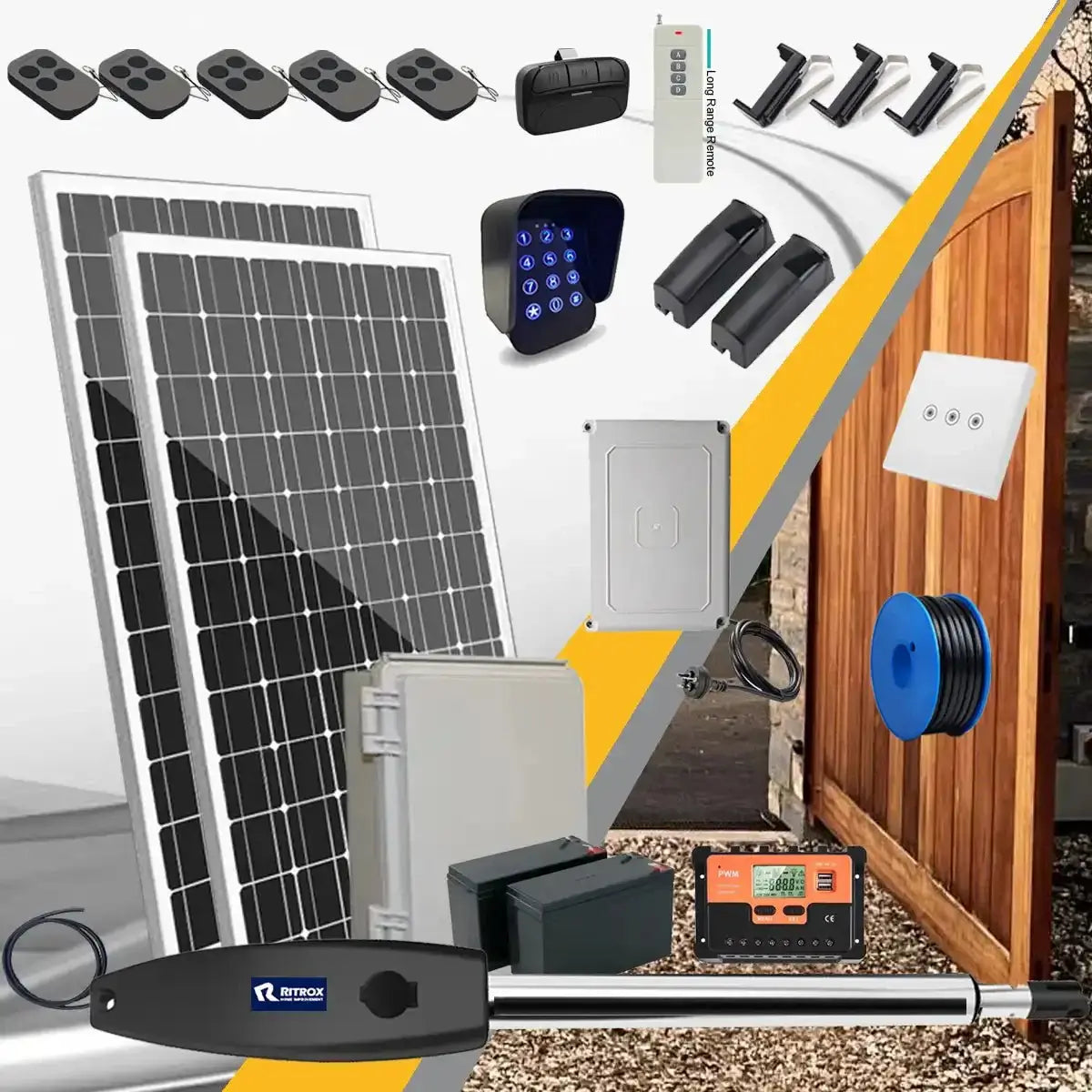 Ritrox LUX Full Solar Gate Opener – 20W/30W Kit for Single Swing Gates - Garageway.com.au
