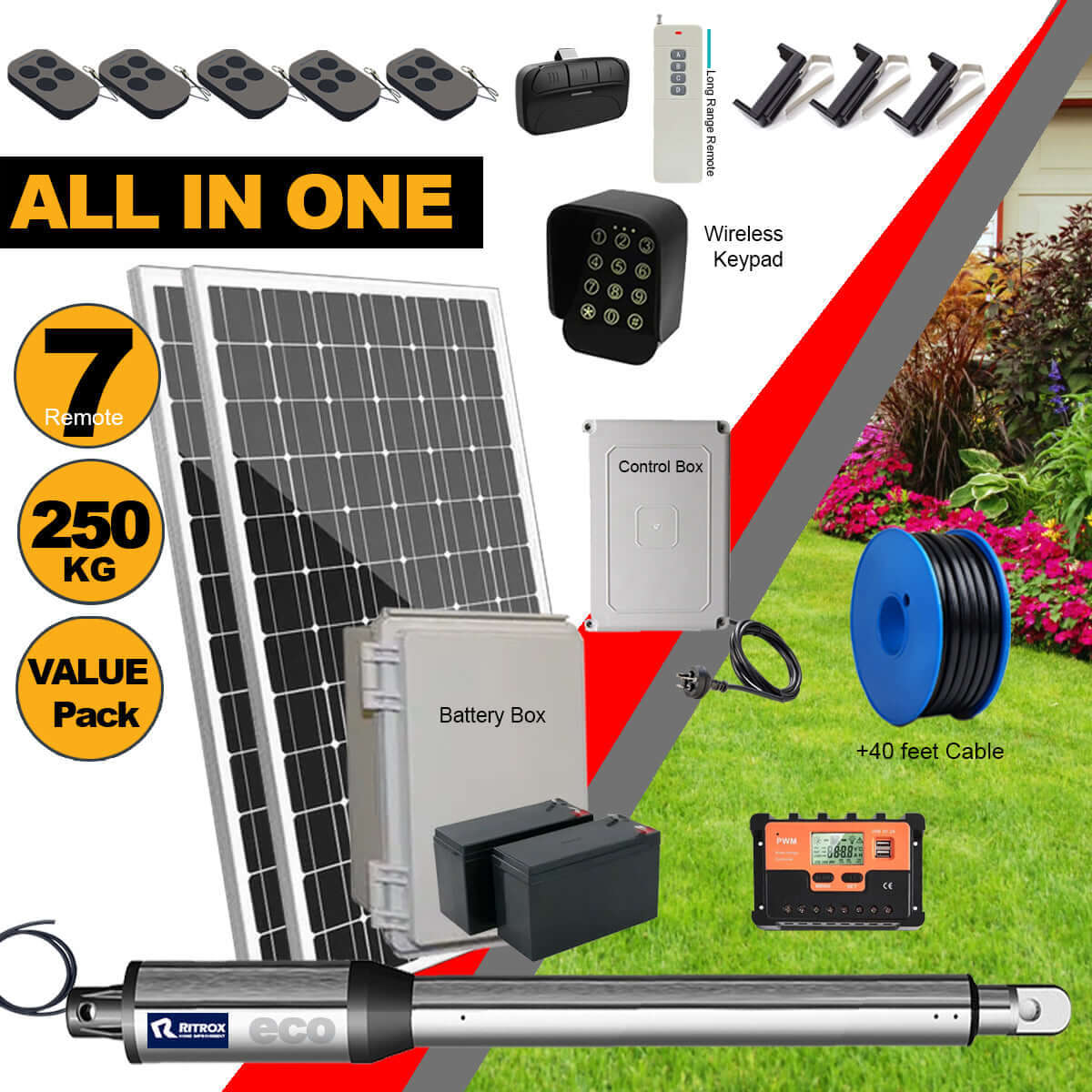 RITROX ECO full solar powered single swing gate opener motor with eco-friendly design for automatic gate operation