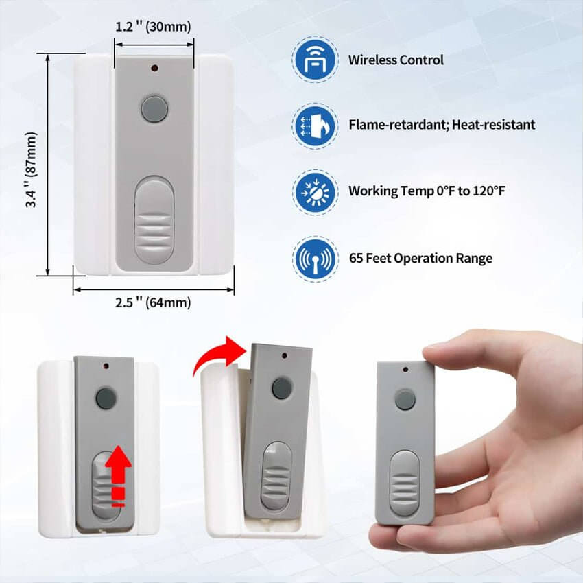 Ritrox Lockmaster LM173 Wireless Push Button Switch, remote control, flame-retardant, heat-resistant, 65 feet range, Garageway