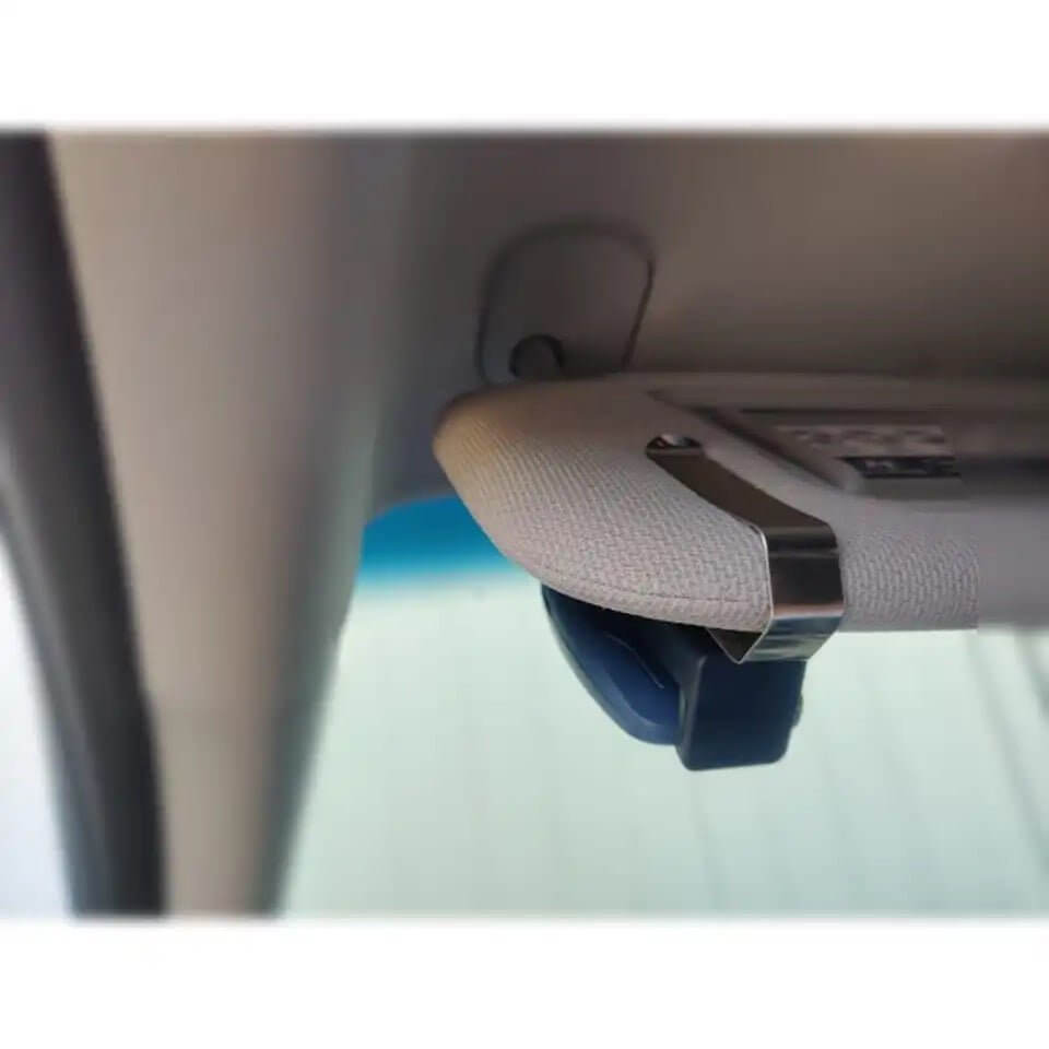 Garageway universal garage/gate remote car sun visor clip attached, compatible with brands like ATA, Merlin, Boss, Gliderol, BFT, and more.