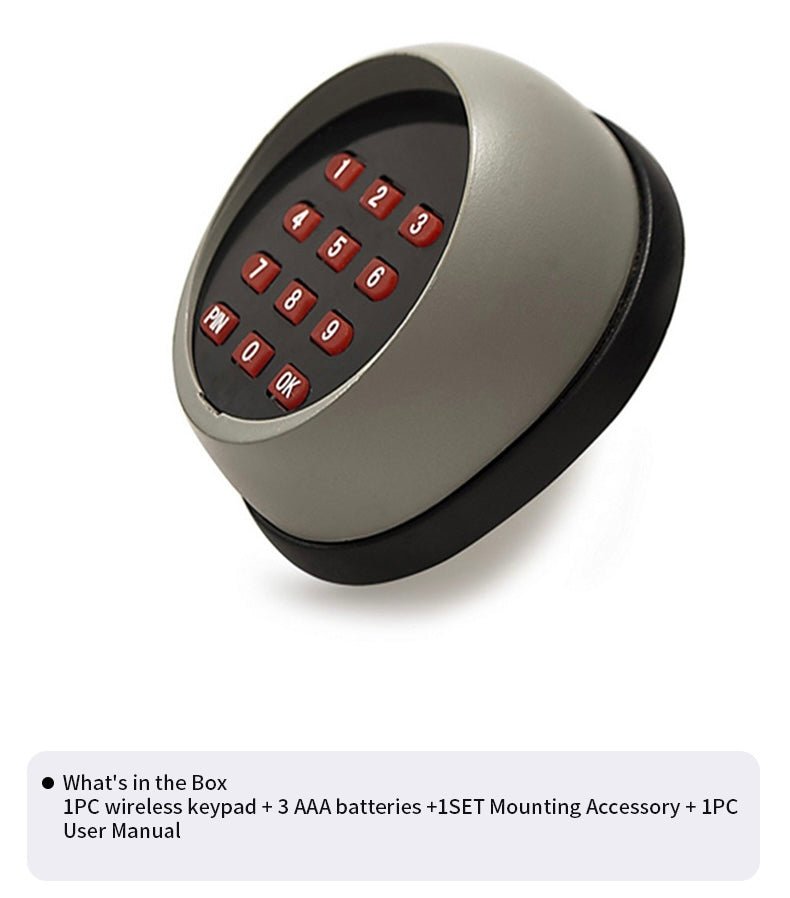 Wireless keypad for Garageway gate opener with LED display, integrated backlight, programmable mode, and adjustable control distance.