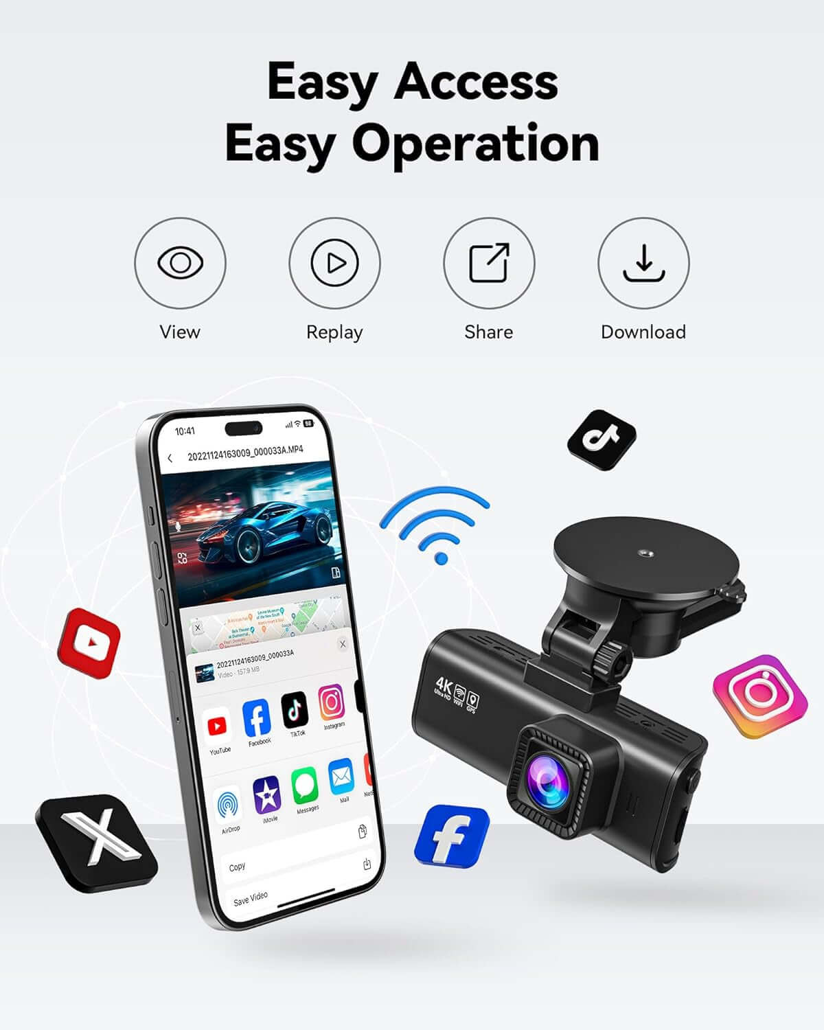 4K Front & 2.5K Rear Dash Cam with Wi - Fi GPS – Night Vision, 170° Wide Angle, 24H Parking Mode, 32GB Card Included (F7Np) - Garageway.com.au