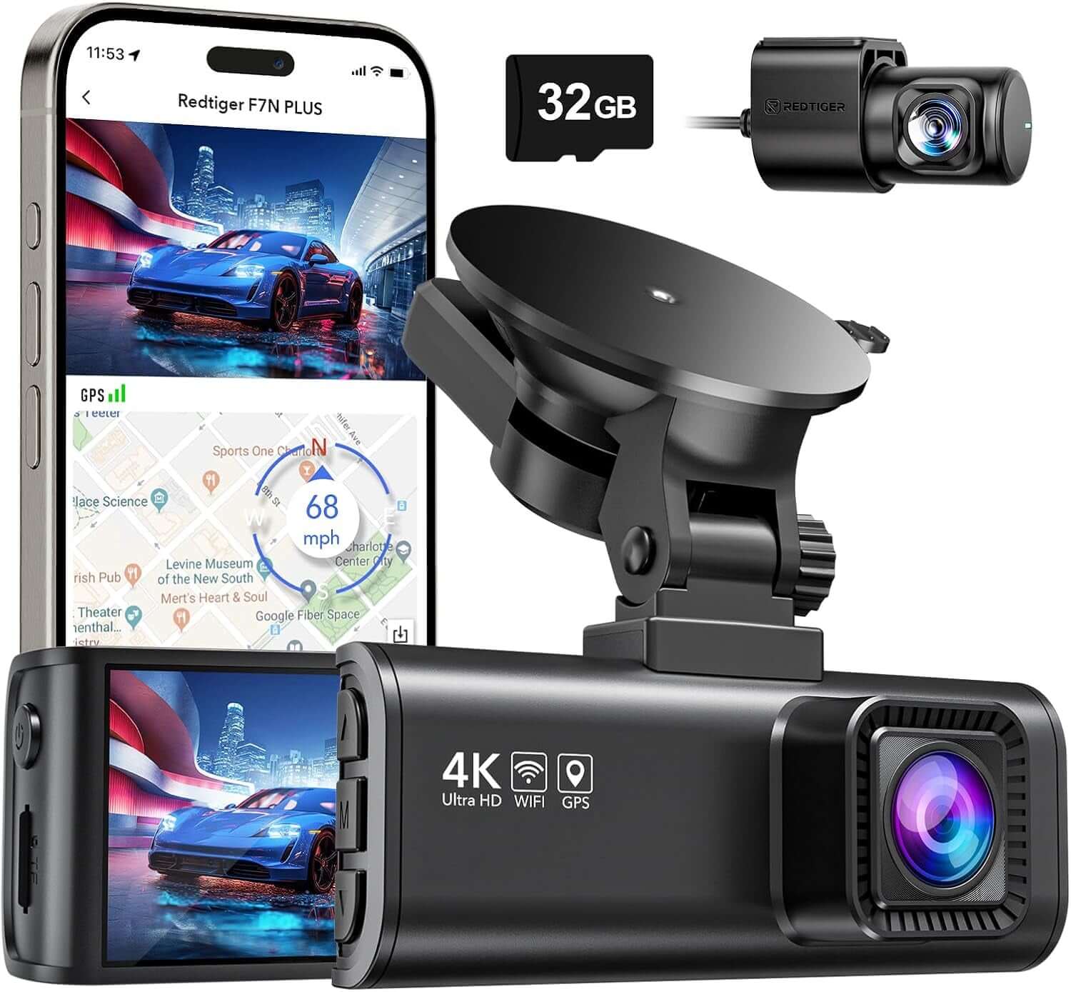 4K Front & 2.5K Rear Dash Cam with Wi - Fi GPS – Night Vision, 170° Wide Angle, 24H Parking Mode, 32GB Card Included (F7Np) - Garageway.com.au