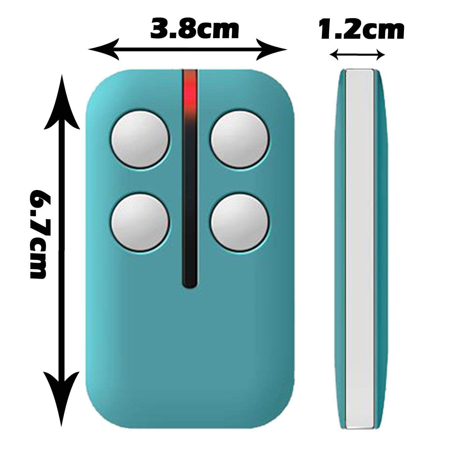 ATA PTX4 Replacement Remote dimensions: 6.7cm x 3.8cm x 1.2cm, suitable for various Garageway models.