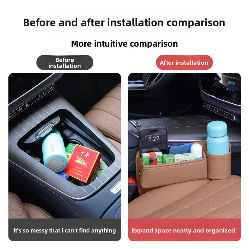 For BYD Sealion 7 2024 2025 Car Seat Gap Filler Storage Box with Cup Holder Charging Hole Kit Sundries Organizer Bag Accessories