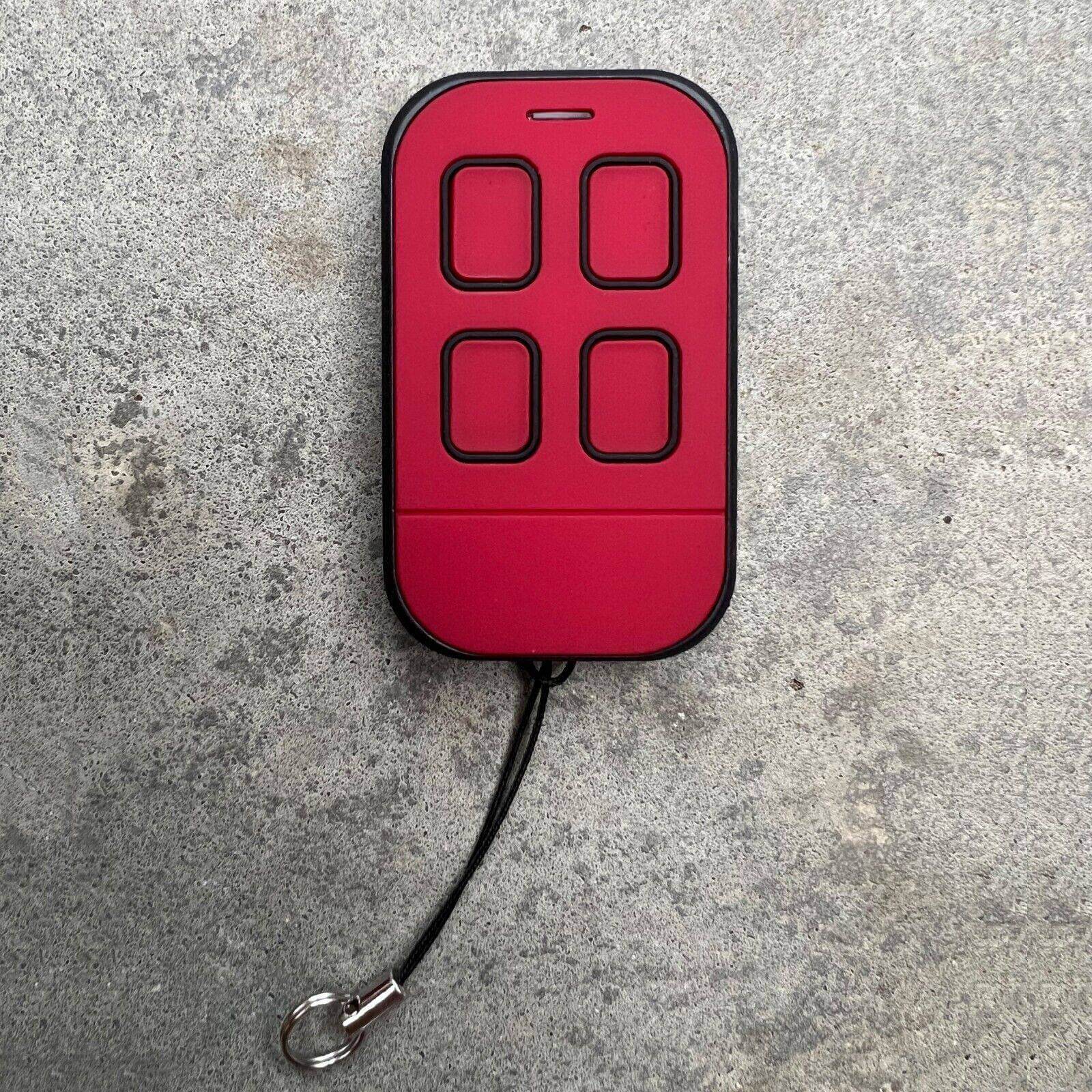 ATA PTX5 v1 TrioCode replacement remote with four buttons, red design, compatible with various garage door models.