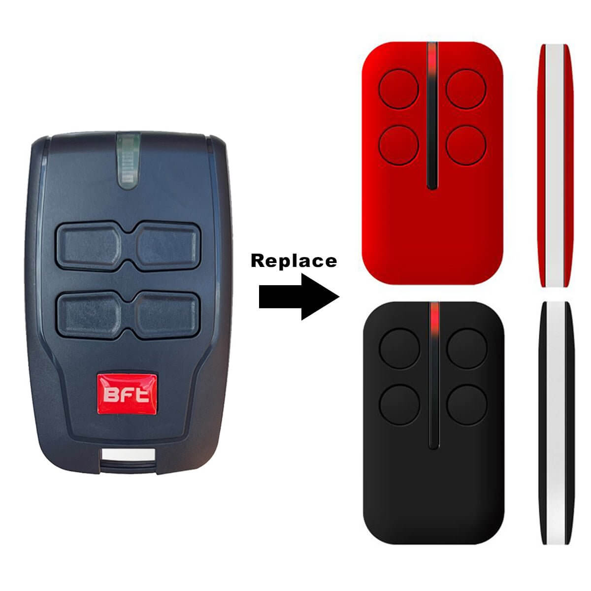BFT Type B RCB TX2/TX4/0678 Mitto garage door remote control with 4 buttons, compatible with Garageway systems.