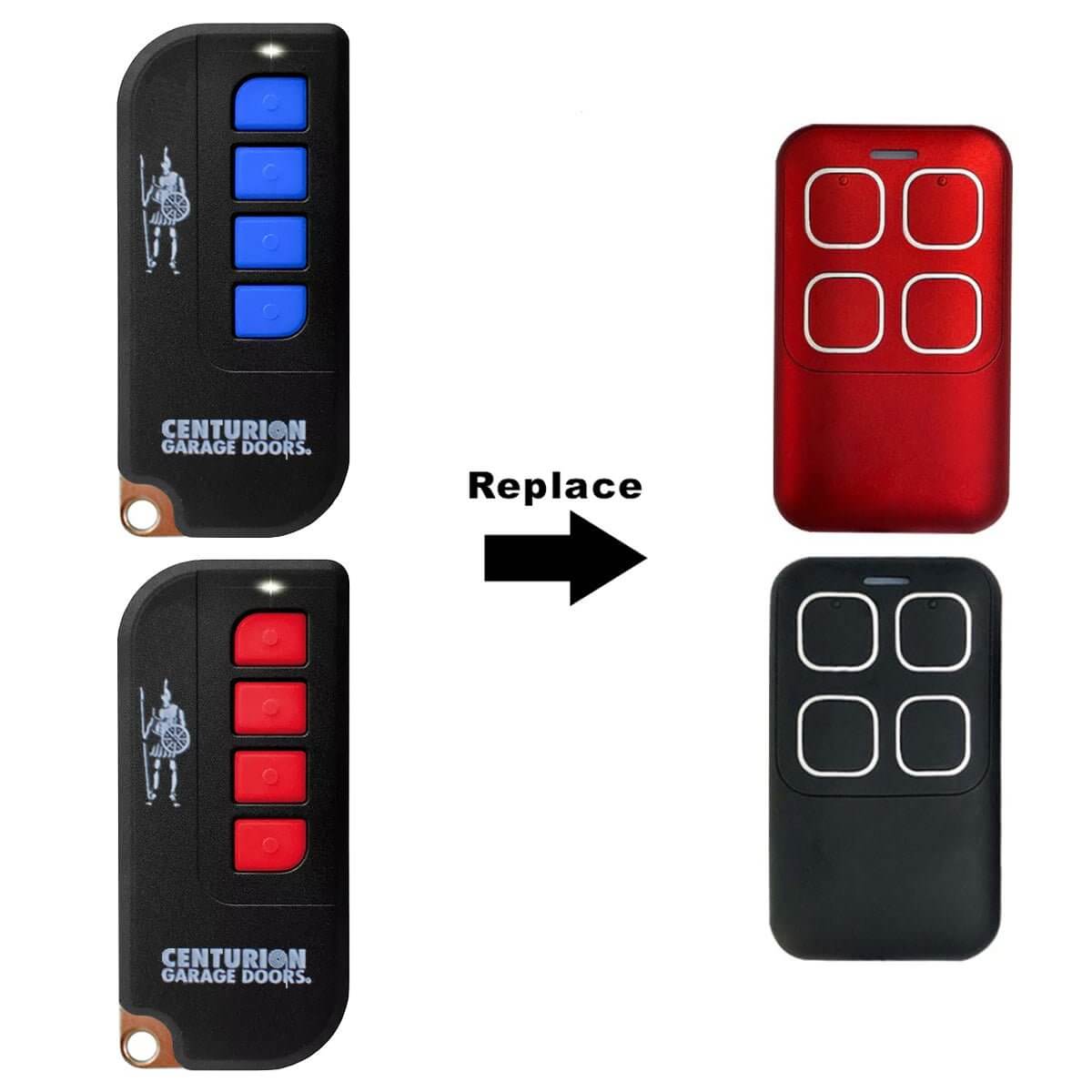 Centurion Avanti Replacement Remote for Garageway compatible models SDO TP/BP RDO10 MPS12 with battery and key ring.