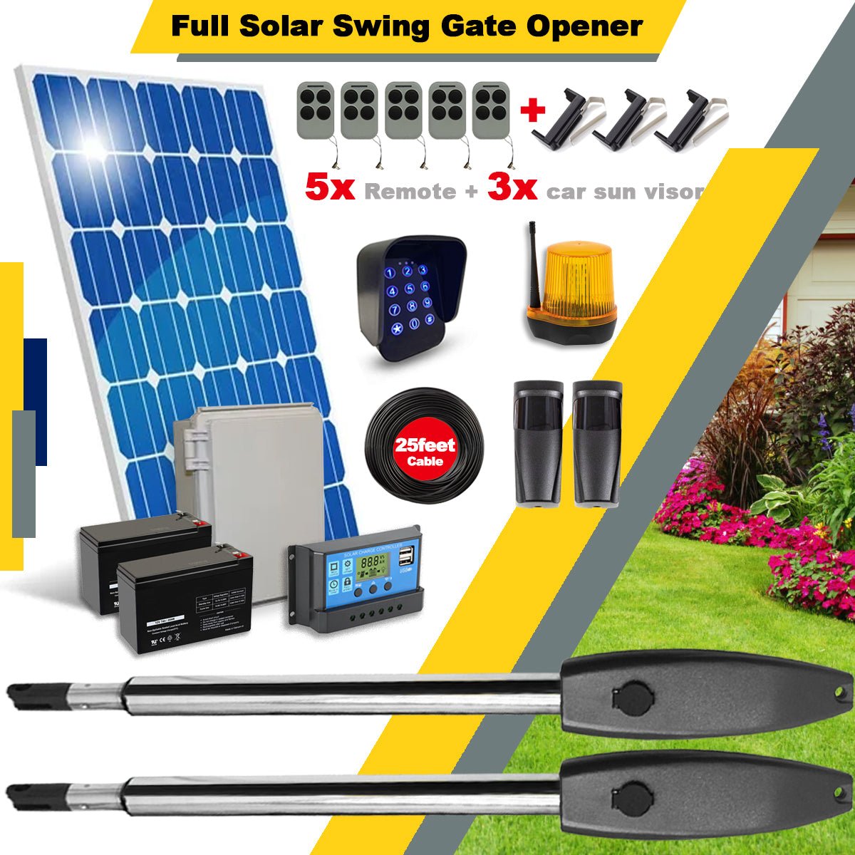 Farm Full Solar 30w Heavy Duty Double Swing Gate Opener - Garageway.com.au