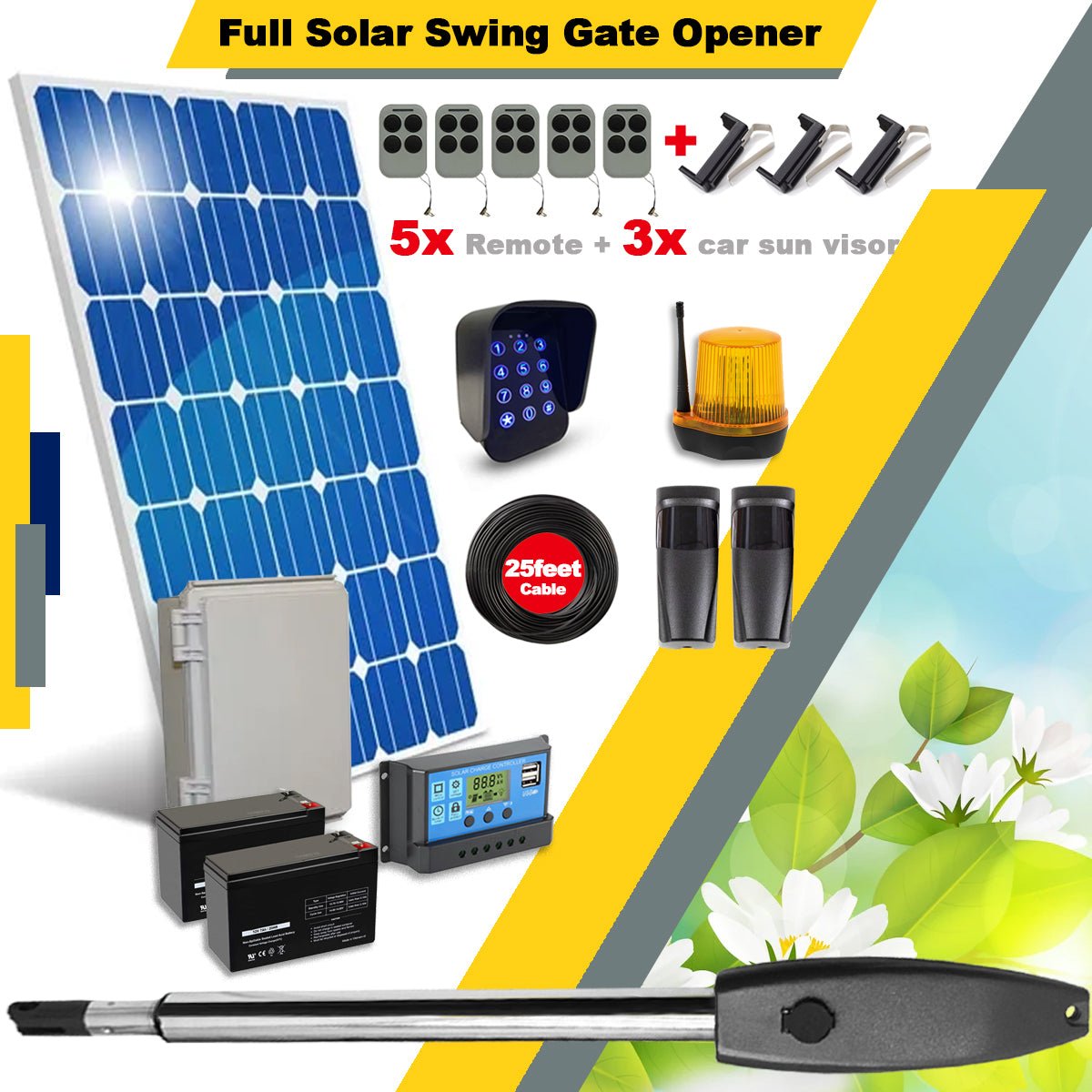 Farm Full Solar powered Single Swing Gate Opener - Garageway.com.au