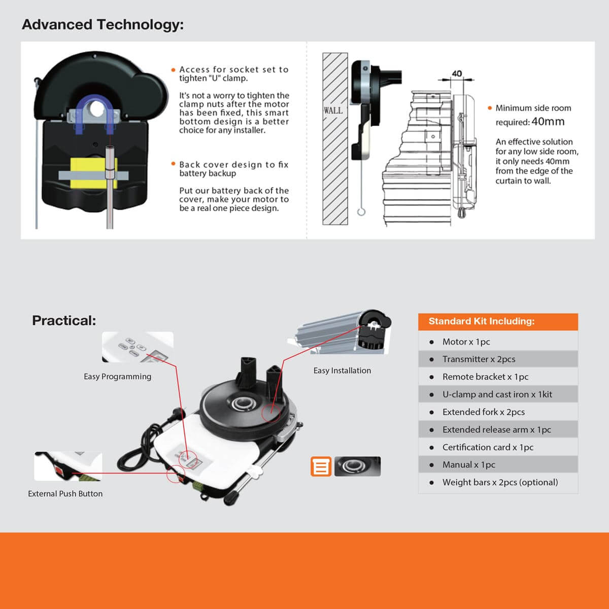 RX-1000P Roller Garage Door Opener with push button, showing advanced technology and practical installation features from Garageway.