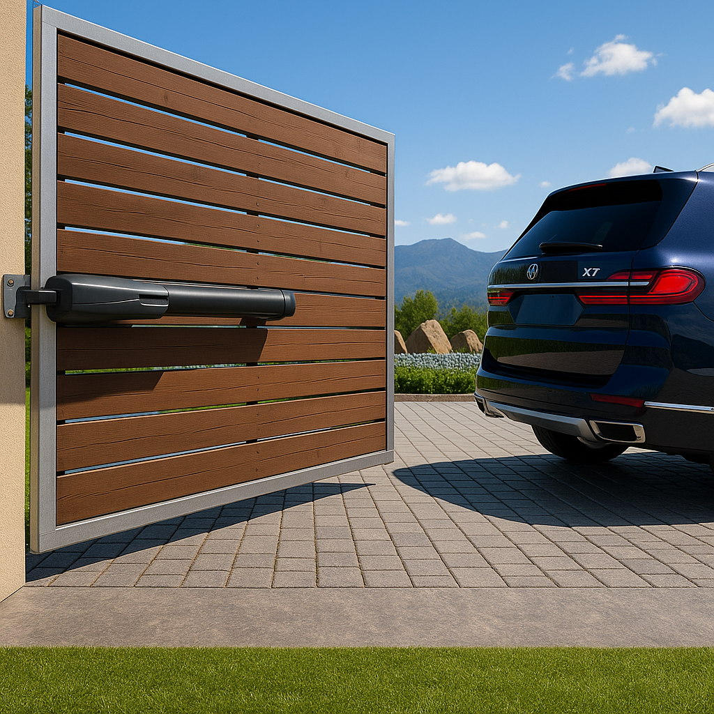 RITROX solar-powered swing gate opener installed on a rural farm driveway in Australia

