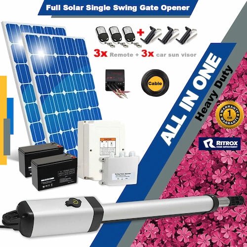 Ritrox Farm Full Solar RX365S Swing Gate Opener 3x Remote