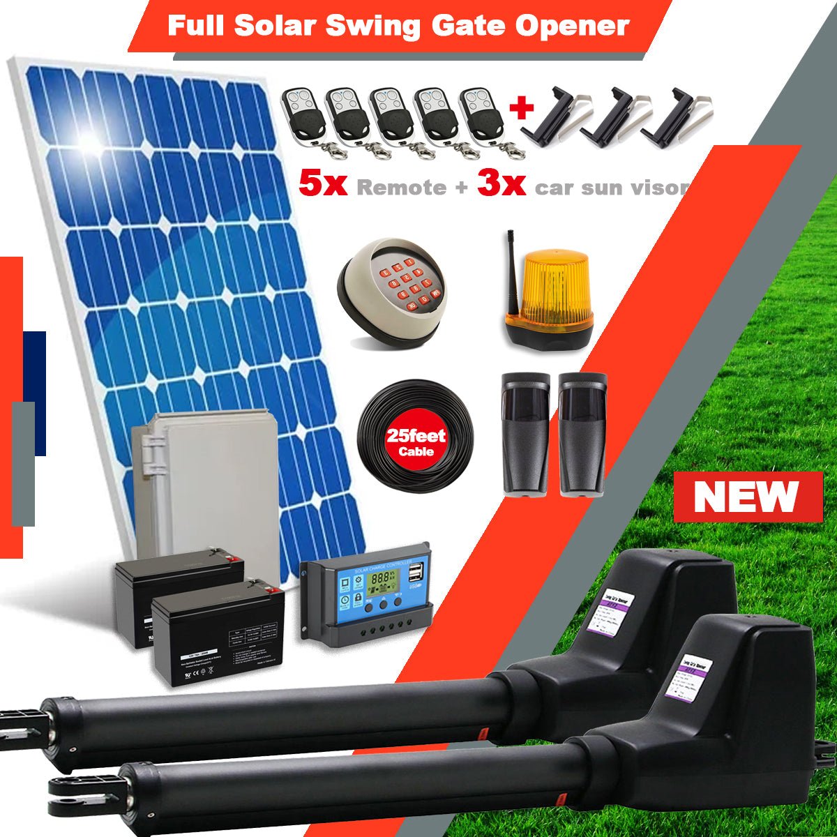 Ritrox Farm Full Solar RX602 Double Swing Gate Opener Motor - Garageway.com.au