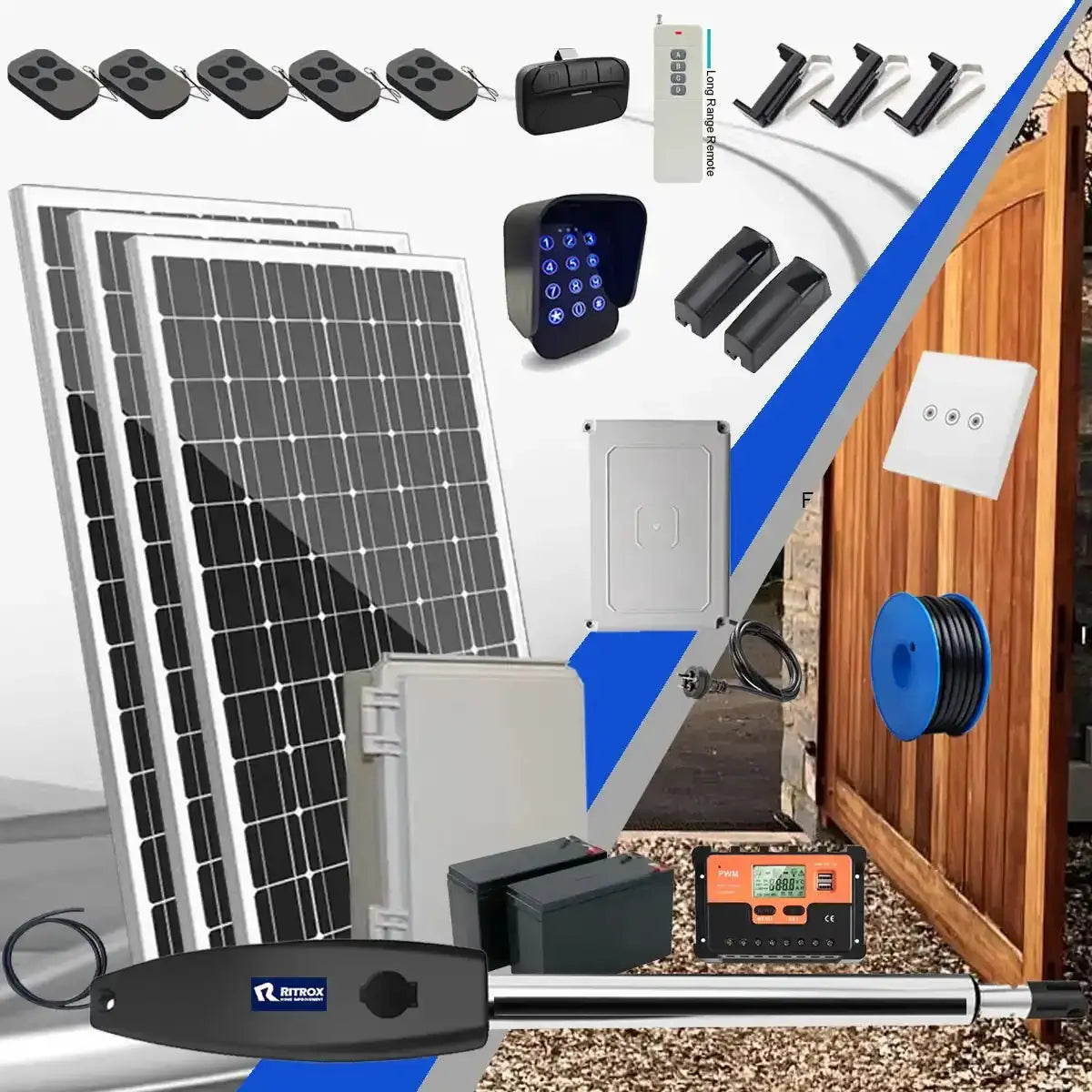 Ritrox LUX Full Solar Gate Opener – 20W/30W Kit for Single Swing Gates