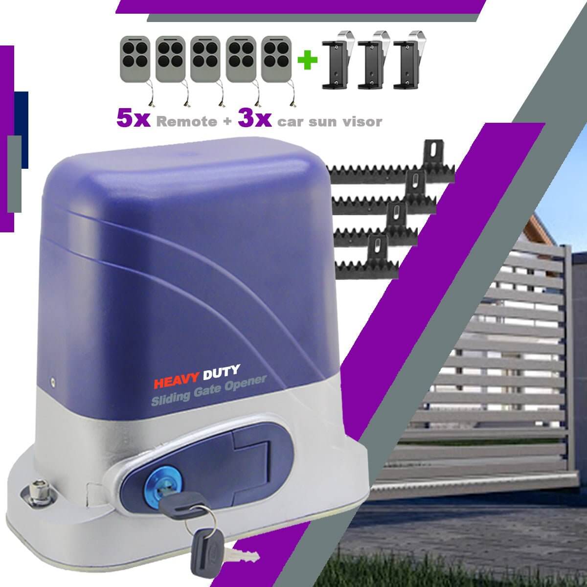RITROX AC Sliding Gate Opener Motor with 5 Remotes and Control Interface, ideal for gates 4-8m. Garageway compatible.
