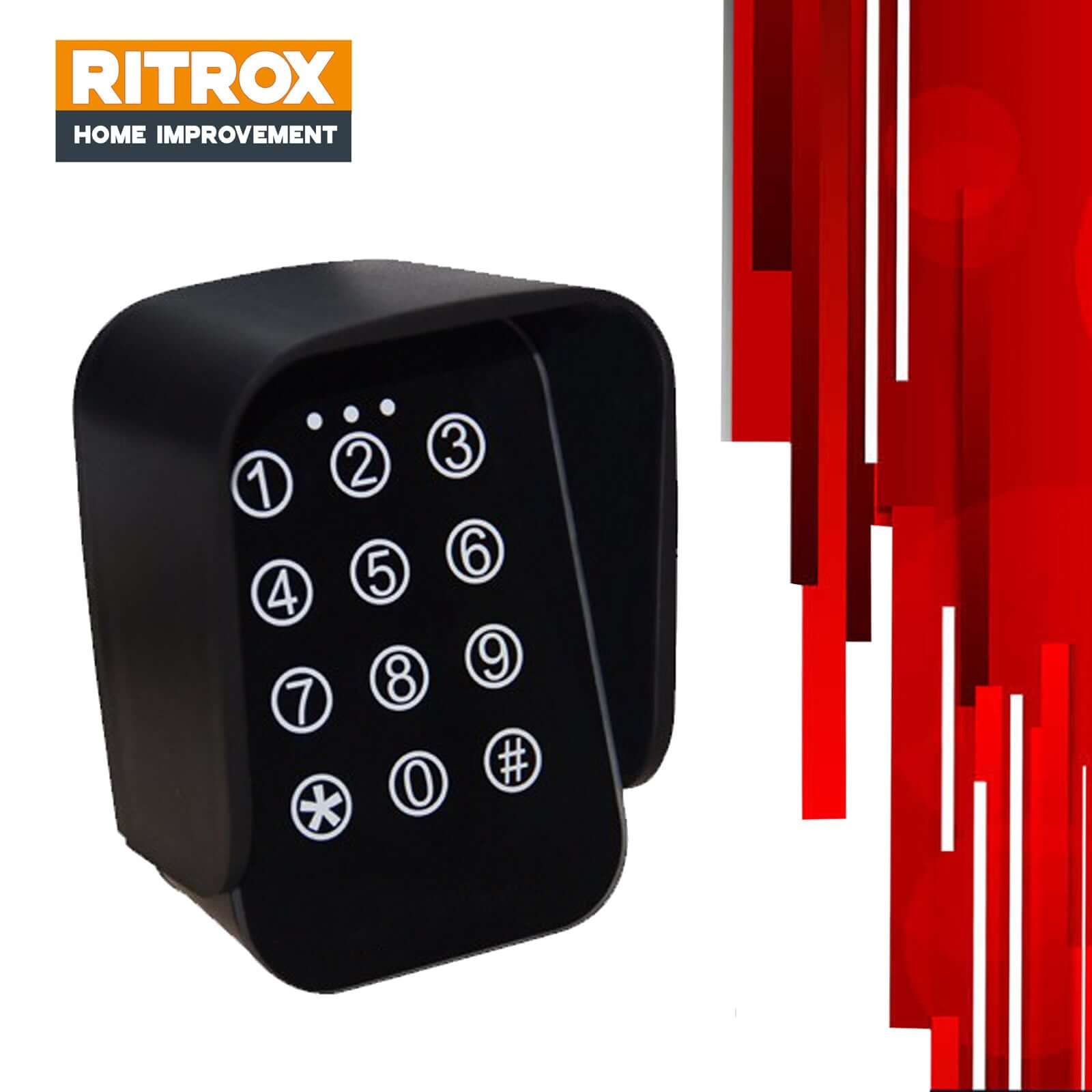 Digital wireless keypad for RITROX Full Solar Sliding Gate Opener, featuring numeric input and Garageway control functionality.