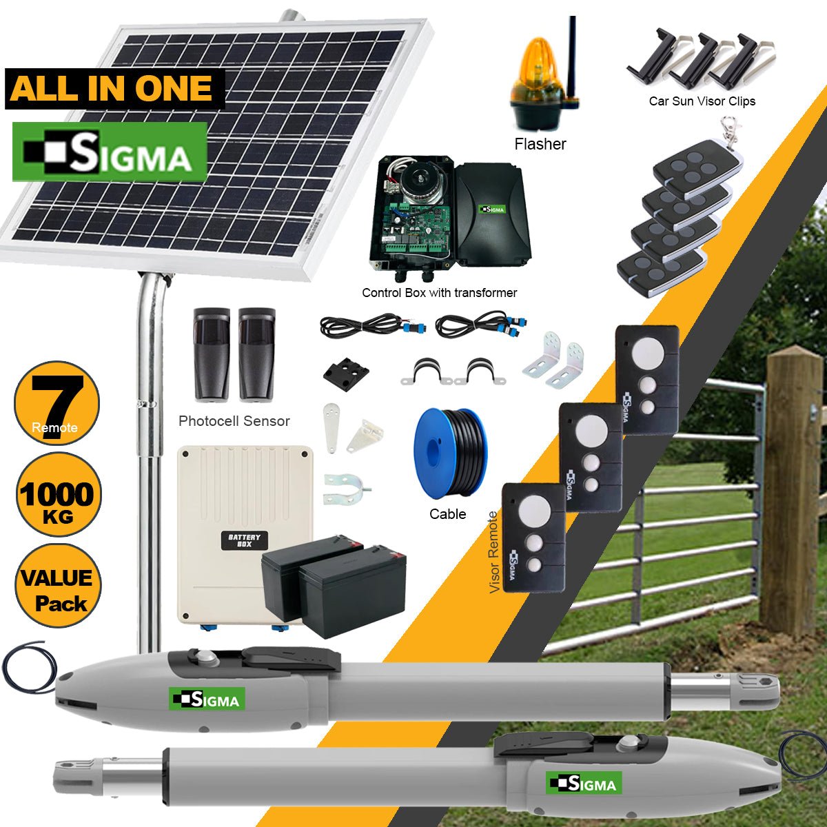 SIGMA SW-300 Full Farm Solar Double Swing Gate Opener/Motor Brackets