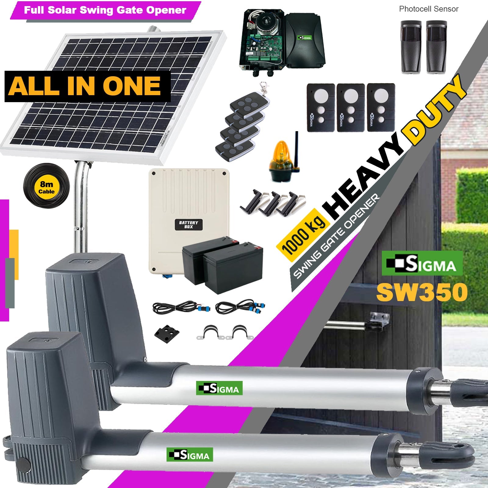 Sigma SW-350 Full Solar Powered Double Swing Gate Opener