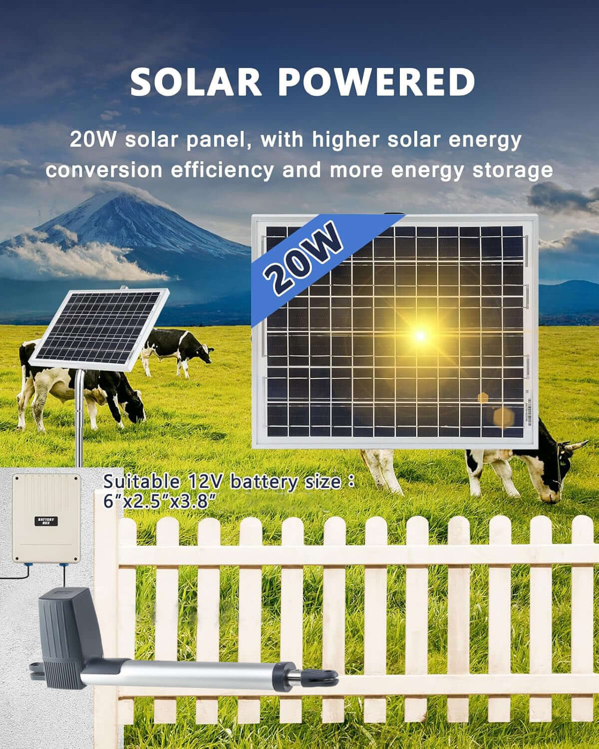 Farm solar gate opener kit with mounting bracket accessories for remote rural automation