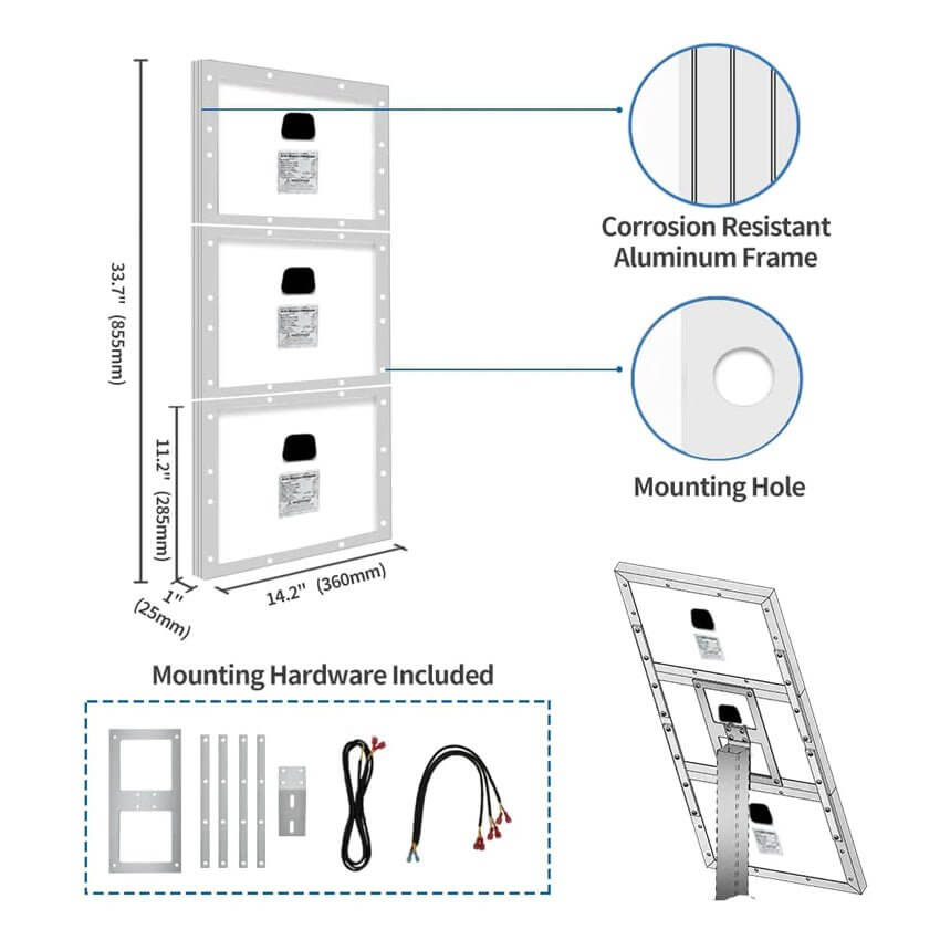 Diagram of corrosion-resistant aluminum frame with mounting hardware for Full Solar Sliding Gate Opener Motor by RITROX.