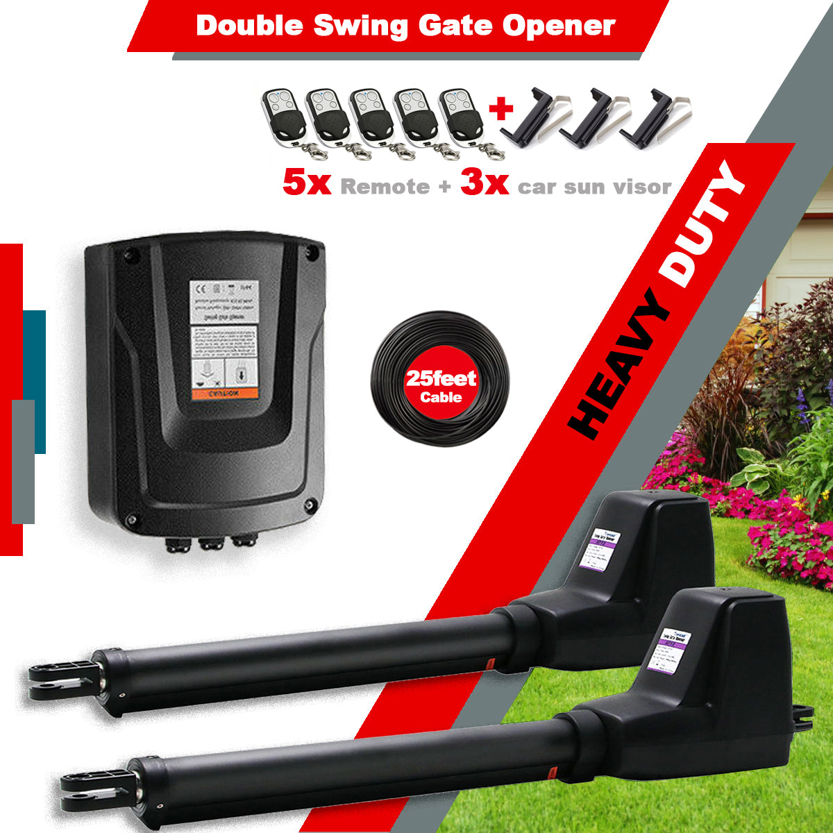 Ritrox Swing Gate Opener RX602 Heavy Duty Automatic kit 1000kg 5x Remote 7.5m Cable new version - Garageway.com.au