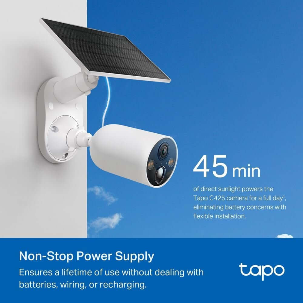 Tapo C425 Wire - Free Solar Security Camera Kit – 2K QHD, Color Night Vision, AI Detection, IP66, Two - Way Audio - Garageway.com.au