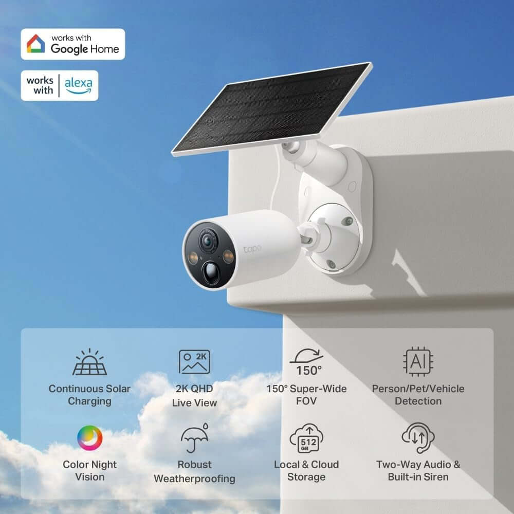 Tapo C425 Wire - Free Solar Security Camera Kit – 2K QHD, Color Night Vision, AI Detection, IP66, Two - Way Audio - Garageway.com.au