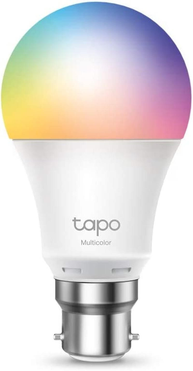 Tapo Smart Light Bulb B22 Wi-Fi LED, dimmable, multicolor lighting, energy-saving, Alexa and Google Home compatible.