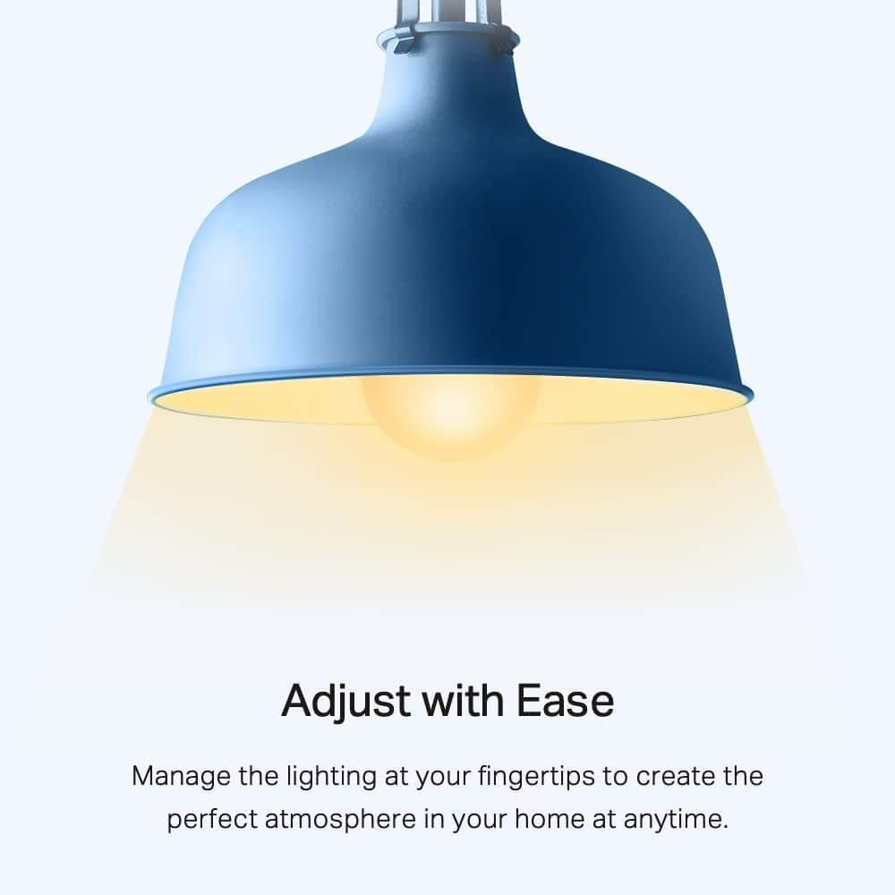 Tapo smart light bulb in blue lampshade, dimmable for perfect home atmosphere, energy-saving, smart home compatible.