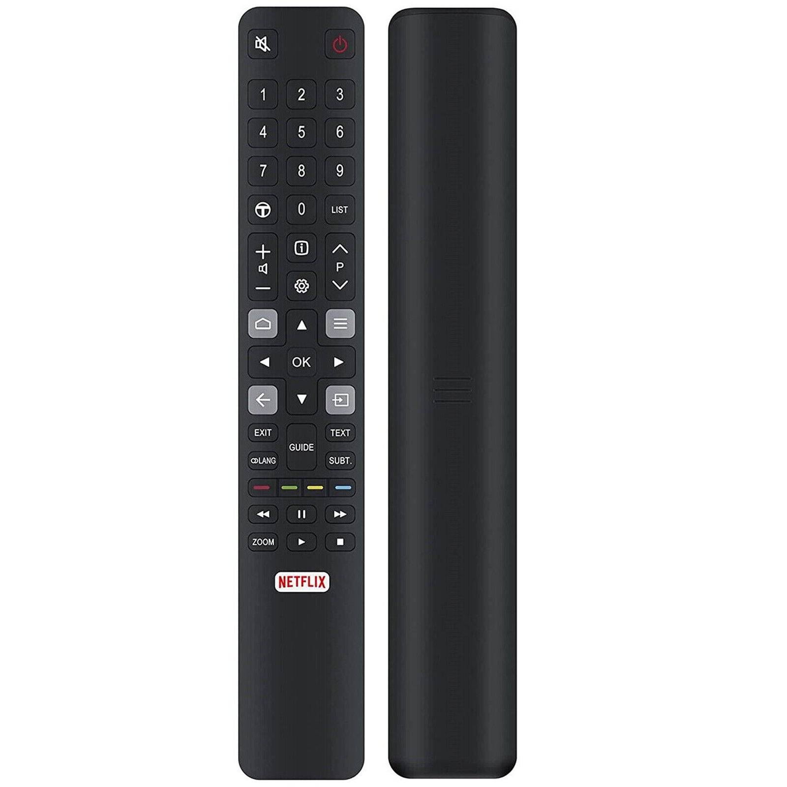 TCL TV Remote RC802N with Netflix button, compatible with TCL TV models 65C2US, 75C2US, and others.