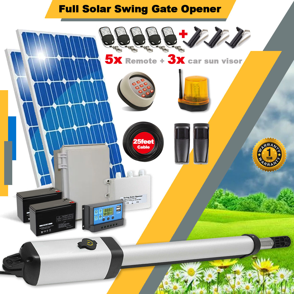 Ritrox Farm Full Solar Powered RX365S Heavy Duty Swing Gate Opener 5x Remote wireless Keypad Au - Garageway.com.au